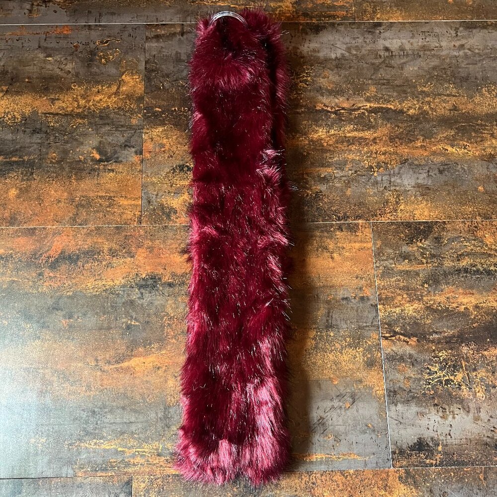 NWT A New Day Burgundy Wine Faux Fur Scarf, 70" x 7"